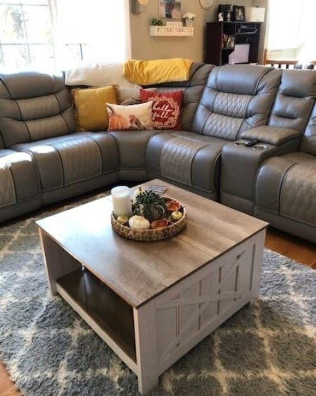 Coffee Table With Storage Farmhouse Grey Wash Coffee Table Etsy