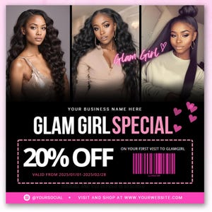 Flash Sale Flyer, DIY Website Sale Social Media Instagram Beauty Hair Nails Braids Lashes Fashion Sale Boutique Editable Canva Template