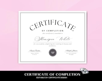 Modèle de certificat d'achèvement, certificat de maquillage, certificat de cils, certificat d'ongle, certificat de cours de cils, modèle canva, beauté