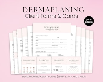 Formularios de dermaplaning, consulta facial, consentimiento para el cuidado de la piel, formulario de cuidado de la piel, consentimiento para dermaplaning, formularios de esteticista, cuidados posteriores del spa/salón