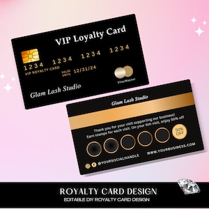 美容ロイヤルティ カード、DIY マーケティング カード テンプレート デザイン、ネイル ビジネス リワード カード、ラッシュ ロイヤルティ カード、クレジットカード風名刺