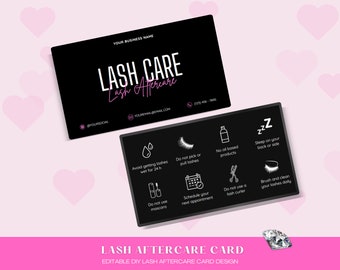 Lash Aftercare Card Template, Editable Lash Business Card, Lash Extension Card, Eyelash Care Card, Lash Business Care Card Template, Canva