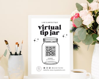 Virtual Tip Jar Sign, Virtual Tip Jar Template, QR Code Sign, Payment Sign, Cash App, Vendor Service Tip Sign, Tips are Appreciated Sign
