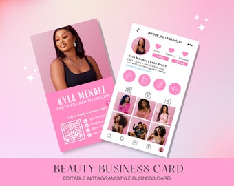 Business Card for Instagram: Lash Tech and MUA, Featuring Clickable Links for IG Influencer in Hair and Nails, with Scan-to-Book QR Code