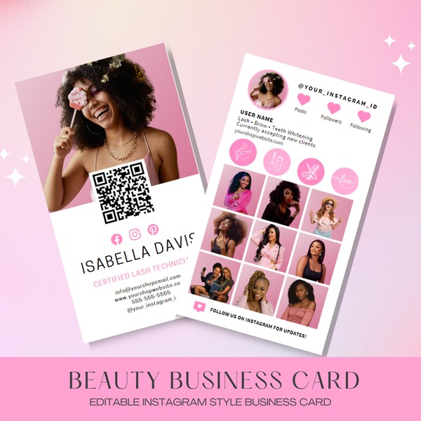 Instagram Business Card Lash Technician & Makeup Artist with Interactive Links for Hair and Nails Influencer, Plus Scan-to-Book QR Code