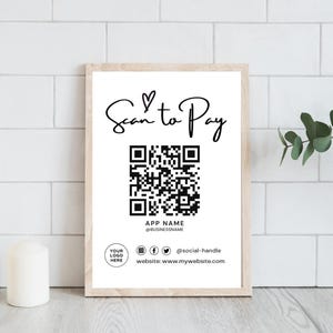 Edytowalny szablon kodu QR do skanowania i płacenia, drukowany znak płatności, znak akceptowanych płatności, natychmiastowe pobieranie znaku CashApp Venmo Canva