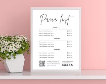 Modello di listino prezzi fai da te, modello di listino prezzi modificabile Canva, listino prezzi per centri estetici, modello di listino prezzi modificabile Canva per tecnici delle unghie, menu personalizzato