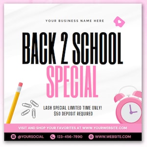 Back To School Flyer, Back 2 School Sale Flyer, Book Now Appointments, DIY Canva Template, Boutique, Lashes, Make up, Nails, Hair, DIY Flyer