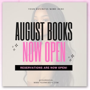 Flyer du mois d&#39;août, Réservation, Flyer modifiable, Perruque, Tresse, Cils, Ongles, Cheveux, Flyer de maquillage, Rendez-vous, Réserver maintenant, Flyer pour les cheveux, Août Réserver maintenant