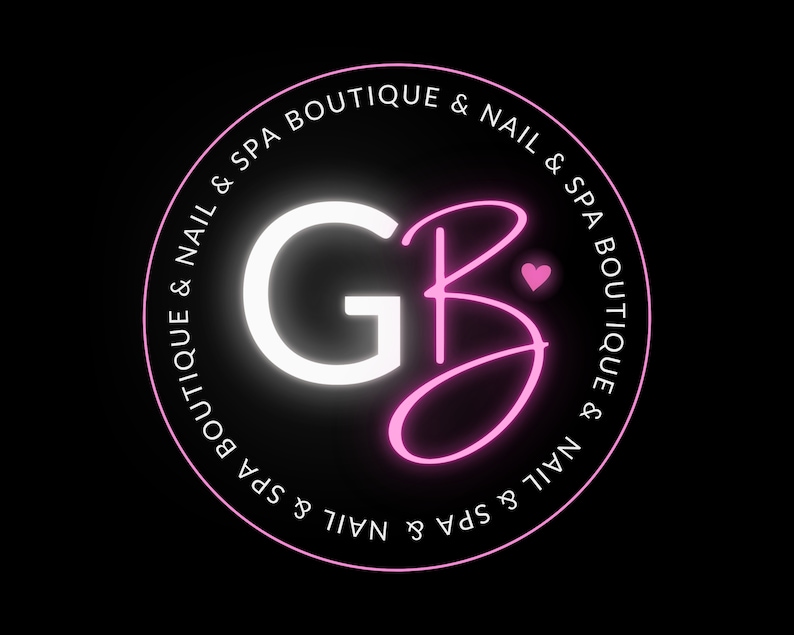 Puede incluir: Un c&iacute;rculo blanco con las letras "GB" en rosa y blanco. El c&iacute;rculo tiene el texto "Nail & Spa Boutique & Nail & Spa Boutique & Nail & Spa Boutique & Nail & Spa Boutique" alrededor del exterior.
