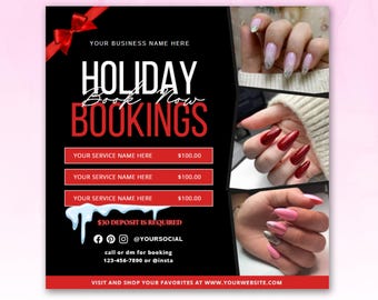 December Nails Booking Flyer, Nail Booking Flyer, Christmas Beauty Nail Stylist Flyer Template, Winter Nails Flyer, Nail Tech Flyer