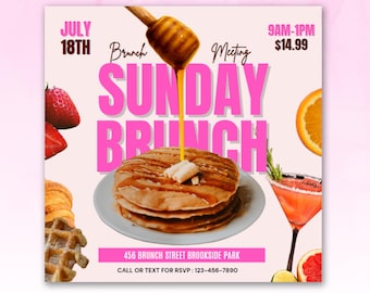 Brunch Flyer, Brunch Invitation, Birthday Boss Babe Brunch, Sunday Brunch Flyer, Beauty Branding, DIY Brunch Flyer, Social Media Flyer