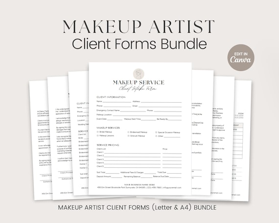 Makeup Artist Forms Bundle, Makeup Service Forms, Freelance Makeup Artist, Makeup Contract Agreement, MUA Contract, Wedding Client Consent