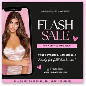 Flash Sale Flyer, Lash Tech Makeup Nail Beauty Hair Wigs Locs Braids Boutique Social Media Editable Canva Template, Beauty Business Flyer