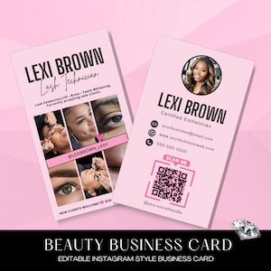 Carte de visite Instagram 2025 pour cils, carte de visite Instagram, modèle de carte de visite bricolage Canva IG, carte de visite QR Code