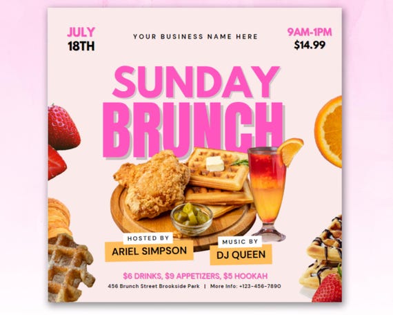 Brunch Flyer, Sunday Brunch Flyer, Brunch Invitation Flyer, DIY Flyer, Club Flyer, DIY Flyer, Canva Template, Women Networking Flyer