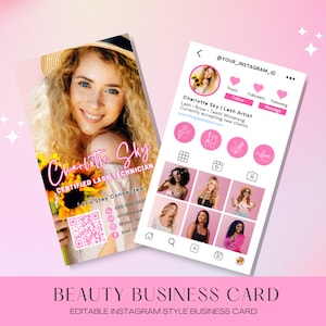 Ins Auge fallendes rosa Design für IG Influencer, QR-Code-Integration, DIY Canva bearbeitbar, geeignet für digitale Karten für kleine Unternehmen
