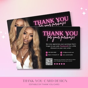 Modèle de carte de remerciement, Modèle canevas, Carte de remerciement DIY, Cheveux, Marque de luxe, Etsy, Petite entreprise, Boutique, Ongles, Beauté, Cils, Salon de coiffure