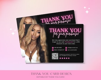 Thank You Card Template, Canva Template, DIY Thank you Card, Hair, Poshmark, Etsy, Small Business, Boutique, Nails, Beauty, Lashes, Salon