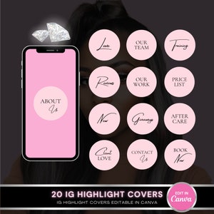 Editable Minimalist 20 Instagram Story Covers. Pink Beauty Instagram Story Covers DIY Instagram Highlight Covers Modern Text IG Branding