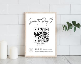 Easy Custom QR Code, Scan-to-Pay Template, Minimalist Digital Payment Sign, Small Business Sign, Editable Canva Template, Venmo Printable