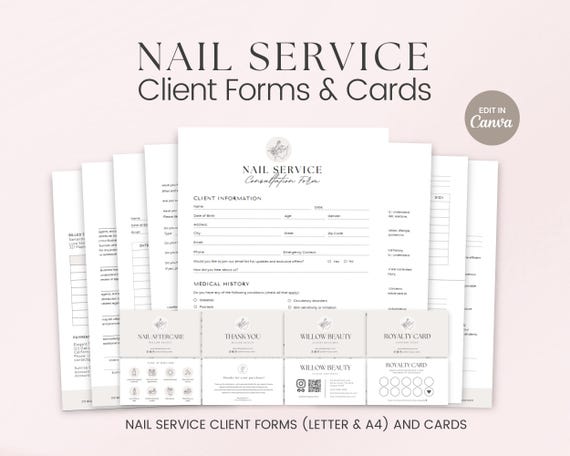 Nail Technician Contracts Template Nail Tech Forms Nail Service Agreement Client Intake Form Canva Template, Nail Service Business Form