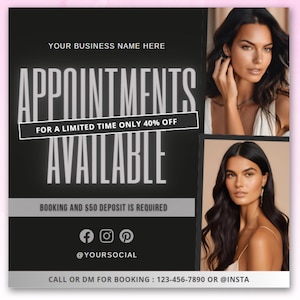 Book Now Flyer, Appointments Available Flyer, Hair Braids Lashes Flyer, DIY Canva Template, Appointments Flyer, Salon Social Media Flyer