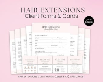 Hair Extension Forms, Editable Hair Extensions Contract Template, Hair Extensions Consultation, Hair Stylist Template, Pink Hair Extension