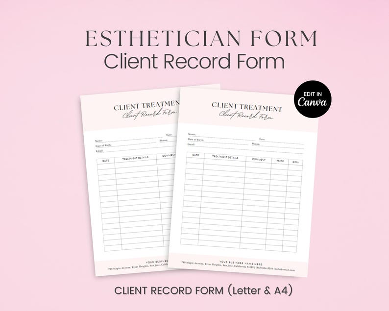 Client Record Form, Pink Lash Printable Form PDF, Eyelash Extensions ...