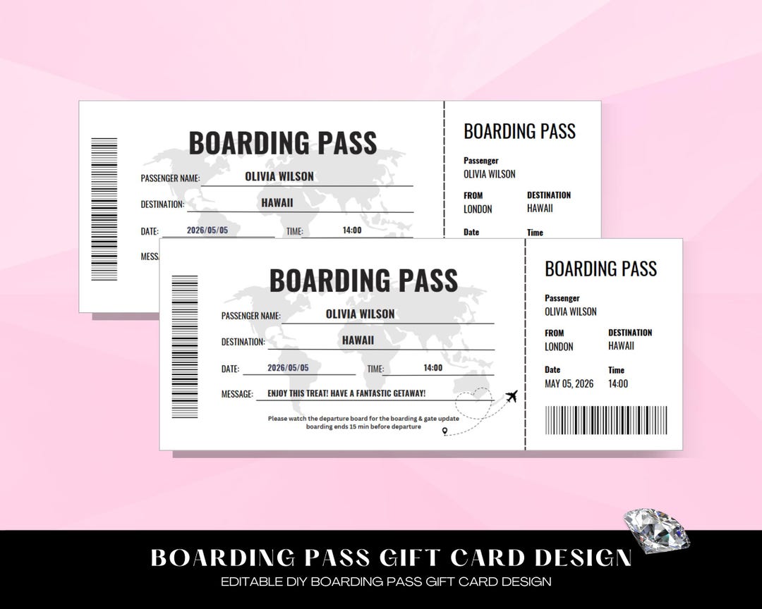 Boding Card Editable Boarding Pass Template, Boarding Pass, Customizable Airplane ...