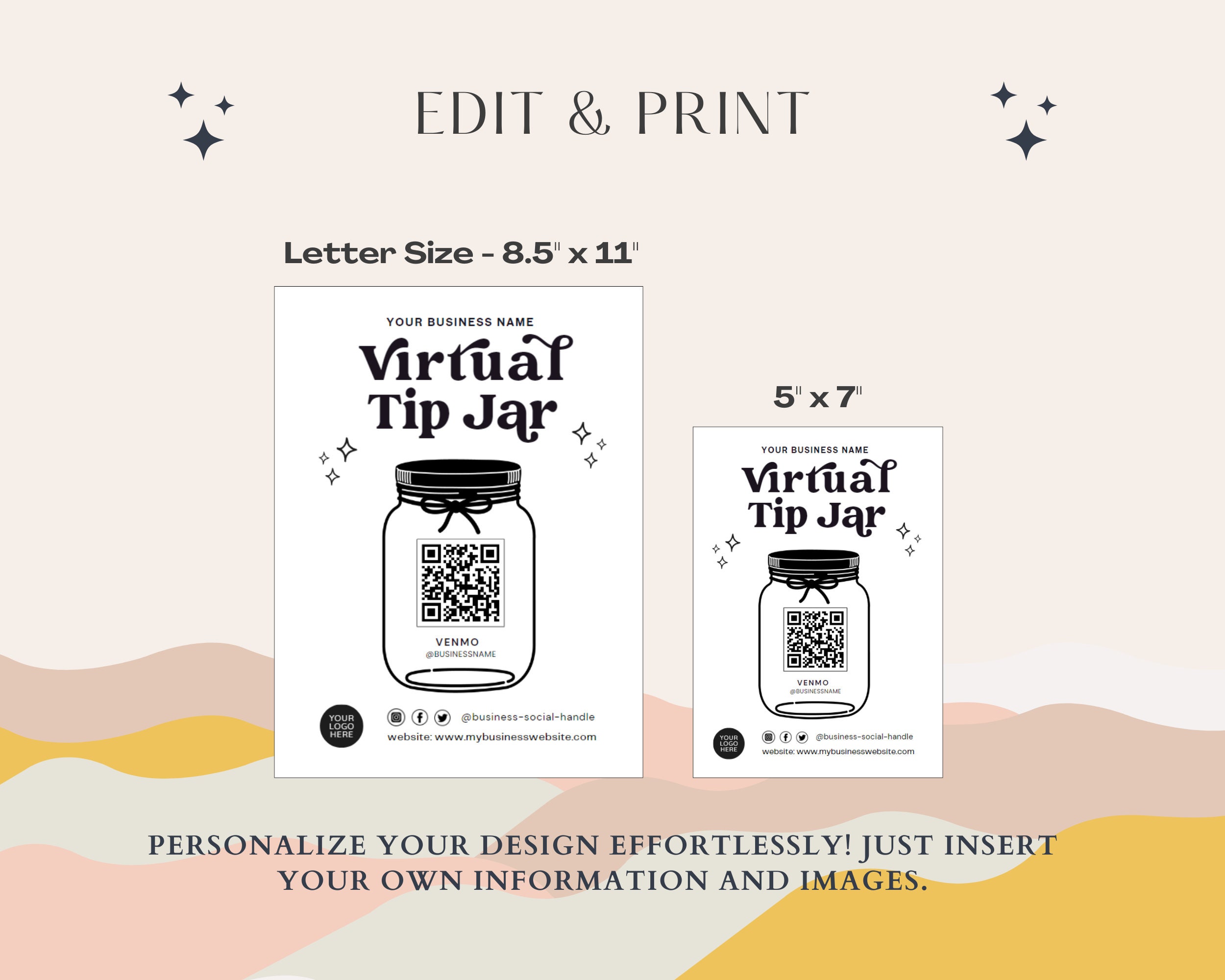 Virtual Tip Jar Sign Template, QR Code Sign Template, Venmo Payment ...