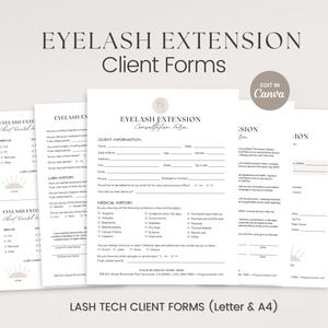 Lash Extension Forms, Intake Form, Client Consent Client Record Form, Editable Canva Template, Lash Artist Business Forms, Eyelash Extension