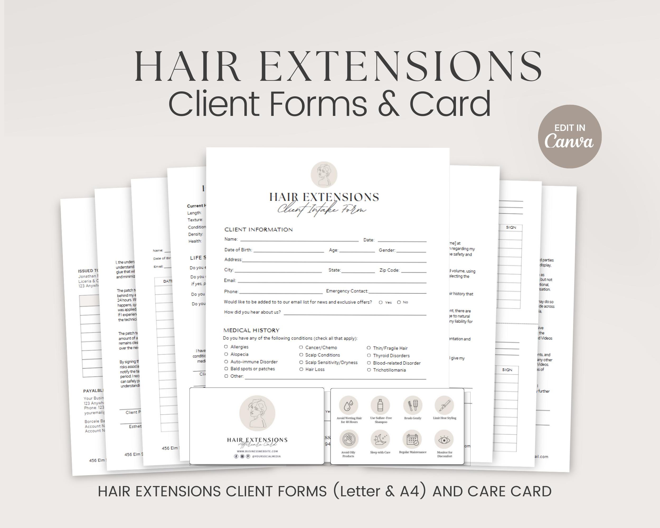Hair Extension Forms, Editable Hair Consent Templates, Hair Extensions ...