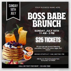 Brunch Flyer, Brunch Invitation Flyer, Boss Babe Brunch, Sunday Brunch, DIY Canva template, Event Flyer, Business Brunch, Instant Download