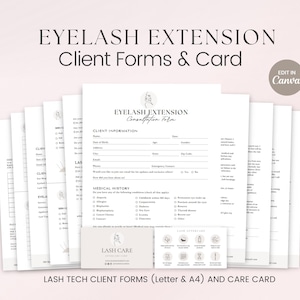 Formulaire d'extension de cils, formulaire de consentement du client, formulaire d'informations client, formulaire de réception du client, entreprise d'extension de cils, carte de suivi, Lash Tech