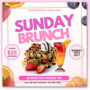 DIY Brunch Flyer, Brunch Invitation, Social Media Flyer, Editable Canva Template, Sunday Brunch Flyer, Brunch Template, Brunch & Networking