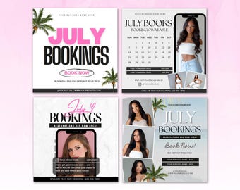 Juli Buchung Flyer, 4. Juli Flyer, Juli Haare, Wimpern, Make-up, Nägel, Canva Editierbarer Book Now Flyer, DIY Vorgefertigter Book Now Flyer