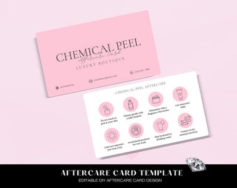 Editable Chemical Peel Aftercare Card Template, Facial Treatment Post Care Instructions, Esthetician Care Cards, Chemical Peel Care Card