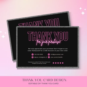 Tarjeta de agradecimiento, plantilla de tarjeta de agradecimiento, tarjeta de agradecimiento por el cabello, tarjeta de agradecimiento por las pestañas, tarjeta de agradecimiento por las uñas, tarjeta de agradecimiento de boutique, instalación de pelucas
