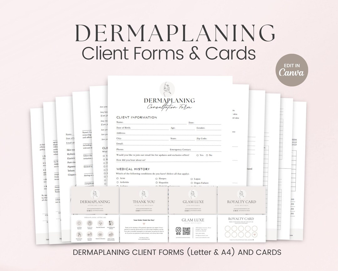 Dermaplaning Forms Bundle, Editable Esthetician Templates, Facial ...