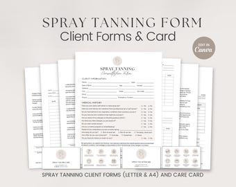 Spray Tan Forms, Spray Tanning Business, Client Intake and Consent Form, Spray Tanning Spa Consultation Form, Spray Tan Aftercare, Spa Forms