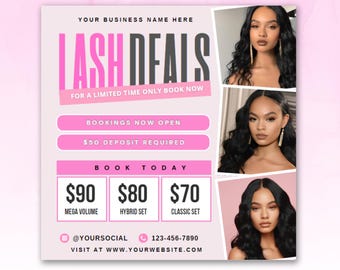 Lash Deal Flyer, Lash special flyer, Esthetician Lash Tech Flyer, Lashes Extension Flyer, Social Media, Instagram, Editable Canva Template