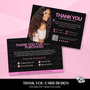 Dankeskartenvorlage, Canva-Vorlage, DIY Dankeskarte, Haare, Perücken installieren, Kleinunternehmen, Boutique, Nägel, Schönheit, Wimpern, Salon