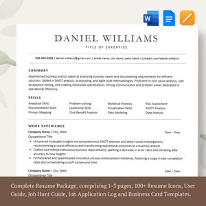 以下が含まれることがあります： 緑色の水彩画の背景を持つ履歴書テンプレート。履歴書は、ビジネスアナリストであるダニエル・ウィリアムズ用です。履歴書には、彼のスキルと経験の概要、および彼のスキルと職務経験のリストが含まれています。