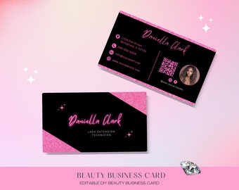 DIY Business Card Template, Editable Business Card, Premade Business Card, Hair Makeup Lash Nail Card, Canva, Beauty Boutique Business Cards