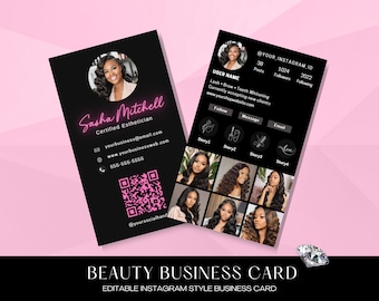 Instagram Visitenkarten, DIY Canva Digitale Visitenkarte, Kosmetikerin Vorlagen, Beauty Artist Hair Nails Lahes Visitenkarte Vorlage