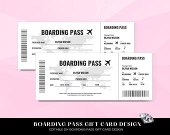 Editable Boarding Pass Canva Template, Printable Airline Ticket, Surprise Trip, Airline Ticket, Flight Gift Voucher, Gift Card, Canva