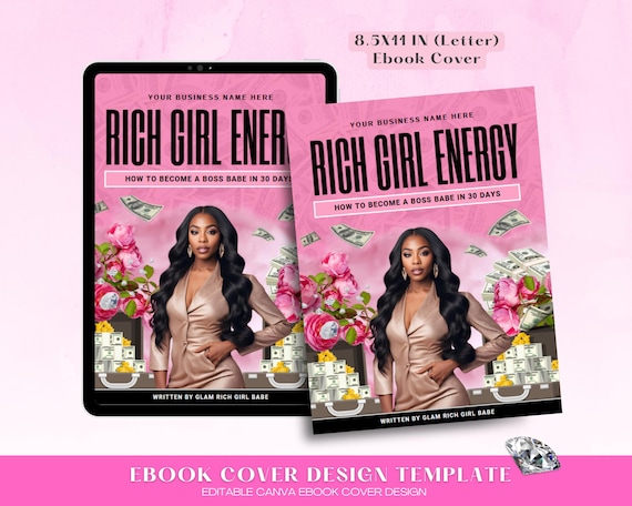 DIY Business eBook Cover Design, Rich Girl Vibe Ebook, Pink EBook Cover Design Canva Template, Business Cover Design, Front Cover Template