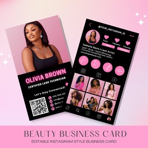 Visitenkarte für Instagram Lash Techniker und MUA, Hair Nails Infulencer Links plus Scan-to-Book QR, anklickbare Links für IG Influencer