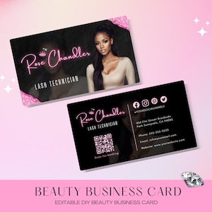 DIY Make-up Artist Visitenkarten, Haar Nagel Zöpfe Visitenkarte Instagram QR Code, Schwarz und rosa Design, Luxus Karten Glitzer, Marketing